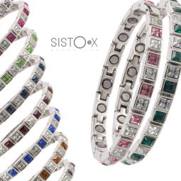 Sisto-X Ladies Magnetic Tennis Style Bracelet Square Crystals Health 15 Magnets