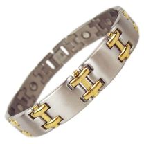 Mens SISTO-X Gold & Chrome Finish Titanium Magnetic Bracele 10 Magnets Therapy