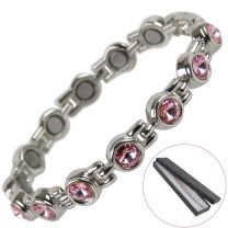 Ladies Magnetic Bracelet Faux Pale Pink Crystals Magnets Health Therapy Free Gift Box