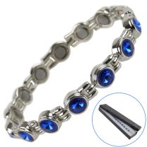 Ladies Magnetic Bracelet Faux Sapphire Crystals Magnets Health Therapy Free Gift Box