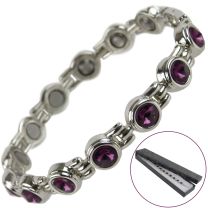 Ladies Magnetic Bracelet Faux Amethyst Crystals Magnets Health Therapy Free Gift Box