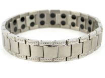 Mens Sisto-X Brushed Silver Finish Titanium Magnetic Bracelet Health Therapy