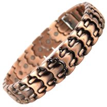 Stylish Magnetic Copper Alloy Antique Finish Chunky Bracelet Hi Strength NdFeB 26 Magnets Single Row Therapy