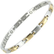 Ladies Slim Stainless Steel Magnetic Bracelet with Gold & Chrome Finish Elegant Two-Tone Design Stylish Magnets Health Therapy