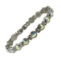 Ladies Titanium Magnetic Bracelet with Chrome & Pearlescent Crystals Finish Stylish Magnets Health Therapy