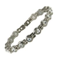 Ladies Titanium Magnetic Bracelet with Chrome & Clear Crystals Finish Stylish Magnets Health Therapy