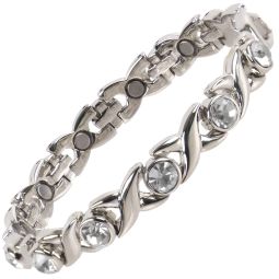 Ladies Titanium Magnetic Bracelet with Chrome & Clear Crystals Finish Stylish
