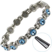 Ladies Magnetic Bracelet Faux Sky Blue Crystals Magnets Health Therapy Free Gift Box