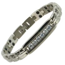 Ladies Titanium Magnetic Bracelet with Silver IPG Finish Crystals Design Stylish Magnets Health Therapy