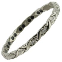 Ladies Titanium Magnetic Bracelet with Chrome Crystals Finish Stylish Magnets Health Therapy